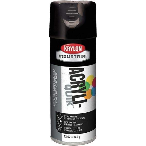 Krylon - Black, 12 oz Net Fill, Gloss, Lacquer Spray Paint - 15 to 20 Sq Ft per Can, 16 oz Container, Use on Cabinets, Color Coding Steel & Lumber, Conduits, Drums, Ducts, Fabric, Furniture, Motors, Pipelines, Tools - Exact Industrial Supply