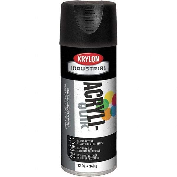Krylon - Black, 12 oz Net Fill, Flat, Lacquer Spray Paint - 15 to 20 Sq Ft per Can, 16 oz Container, Use on Cabinets, Color Coding Steel & Lumber, Conduits, Drums, Ducts, Furniture, Motors, Pipelines, Tools - Exact Industrial Supply