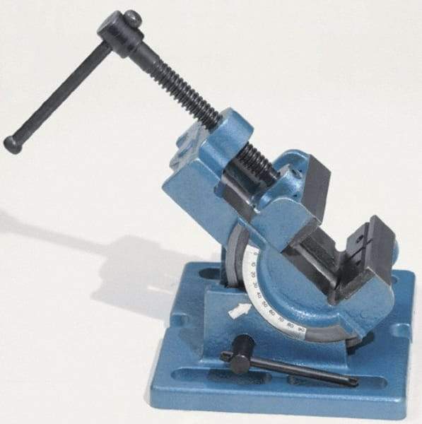Palmgren - 4" Jaw Opening Capacity x 1-3/4" Throat Depth, Angle Drill Press Vise - 4" Wide Jaw, Stationary Base, Rapid Action, 7-3/8" OAL x 4-1/2" Overall Height - Exact Industrial Supply