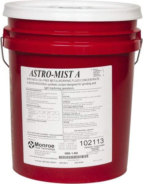 Monroe Fluid Technology - Astro-Mist A, 5 Gal Pail Grinding Fluid - Synthetic, For Light Machining - Exact Industrial Supply