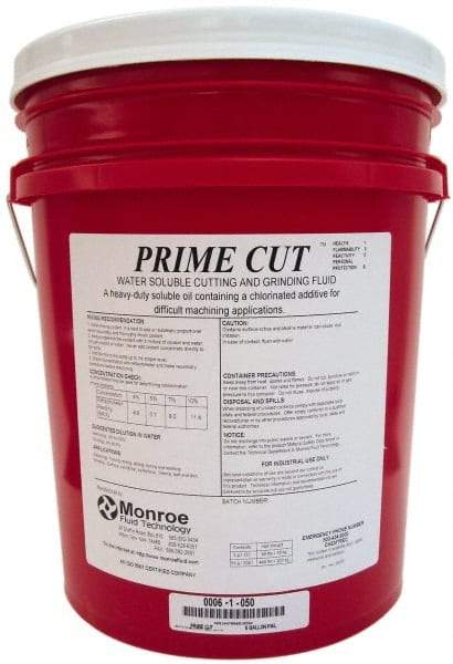 Monroe Fluid Technology - Prime Cut, 5 Gal Pail Cutting & Grinding Fluid - Water Soluble, For CNC Milling, Drilling, Tapping, Turning - Exact Industrial Supply