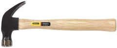 Stanley - 1 Lb Head, Curved Claw Nail Hammer - 13-1/4" OAL, Carbon Steel Head, Smooth Face, Wood Handle - Exact Industrial Supply
