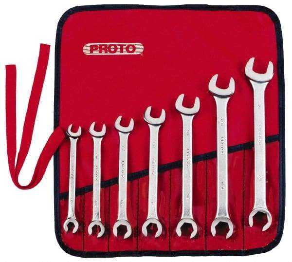 Proto - 7 Piece, 3/8" to 3/4", 6 Point Flare Nut Wrench Set - Inch Measurement Standard, Satin Finish, Comes in Nylon Roll - Exact Industrial Supply
