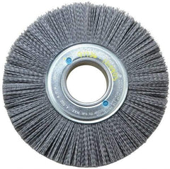Weiler - 8" OD, 2" Arbor Hole, Crimped Nylon Wheel Brush - 1" Face Width, 2-1/4" Trim Length, 0.04" Filament Diam, 3,600 RPM - Exact Industrial Supply