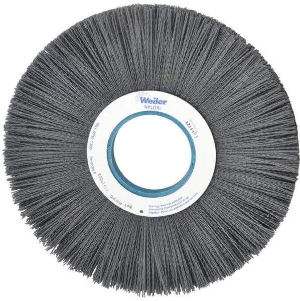 Weiler - 12" OD, 3-1/4" Arbor Hole, Crimped Nylon Wheel Brush - 1" Face Width, 3-5/16" Trim Length, 0.04" Filament Diam, 1,800 RPM - Exact Industrial Supply