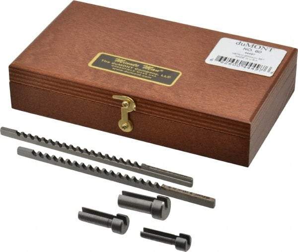 Dumont Minute Man - 5 Piece, 2 to 3mm Keyway Width, Style A Keyway Broach Set - Bright Finish High Speed Steel Broach, Collared Bushing, 6 to 10mm Bushing Diam - Exact Industrial Supply