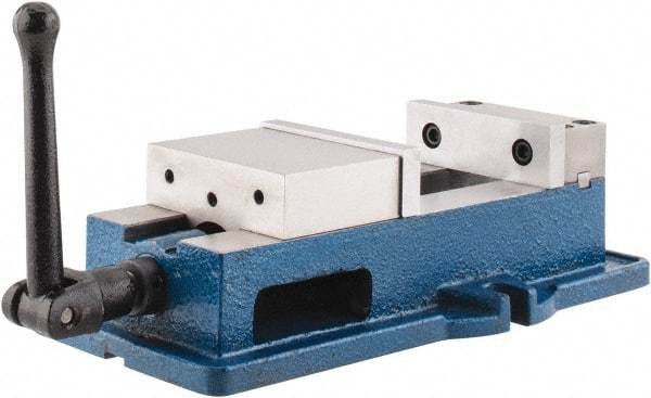 Interstate - 4" Jaw Width, 4" Jaw Opening Capacity, Horizontal Stationary Machine Vise - Manual Operation, 6,750 Lb Capacity, 1 Station, 12-3/8" Long x 3.7" High x 1-1/4" Deep, 1-1/4" Jaw Height, Cast Iron - Exact Industrial Supply