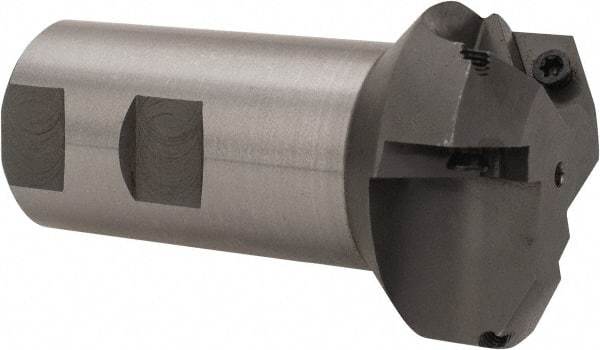 Everede Tool - 60° Lead Angle, 1.958" Max Cut Diam, 1" Min Cut Diam, 0.277" Max Depth of Cut, Indexable Chamfer and Angle End Mill - 3 Inserts, APLT 347 Insert Style, 3.2" Overall Length, Straight Shank, 120° Included Angle - Exact Industrial Supply