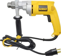 DeWALT - 1/2" Keyed Chuck, 0 to 1,000 RPM, Pistol Grip Handle Electric Drill - 7.8 Amps, 120 Volts, Reversible, Includes 360° Side Handle & Chuck Key with Holder - Exact Industrial Supply