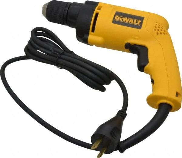 DeWALT - 3/8" Keyless Chuck, 1,200 RPM, Pistol Grip Handle Electric Drill - 6.7 Amps, 120 Volts, Reversible - Exact Industrial Supply