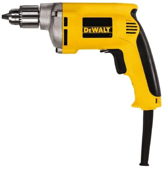 DeWALT - 1/4" Keyed Chuck, 4,000 RPM, Pistol Grip Handle Electric Drill - 6.7 Amps, 110 Volts, Reversible, Includes Chuck Key with Holder - Exact Industrial Supply