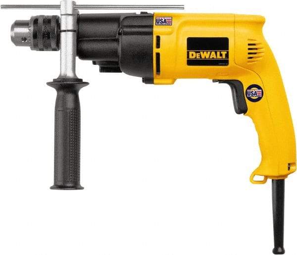 DeWALT - 120 Volt 1/2" Keyed Chuck Electric Hammer Drill - 0 to 19,000 & 0 to 46,000 BPM, 0 to 1,100 & 0 to 2,700 RPM, Reversible - Exact Industrial Supply
