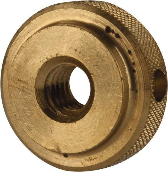 Gibraltar - 5/16-18" UNC Thread, Uncoated, Brass Round Knurled Check Nut - 3/8" Overall Height, 1" Head Diam, 3/4" Diam x 3/32" Base Height - Exact Industrial Supply