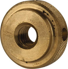 Gibraltar - 5/16-18" UNC Thread, Uncoated, Brass Round Knurled Check Nut - 3/8" Overall Height, 1" Head Diam, 3/4" Diam x 3/32" Base Height - Exact Industrial Supply
