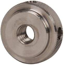 Gibraltar - 5/16-18" UNC Thread, Uncoated, Stainless Steel Round Knurled Check Nut - 3/8" Overall Height, 1" Head Diam, 3/4" Diam x 3/32" Base Height - Exact Industrial Supply
