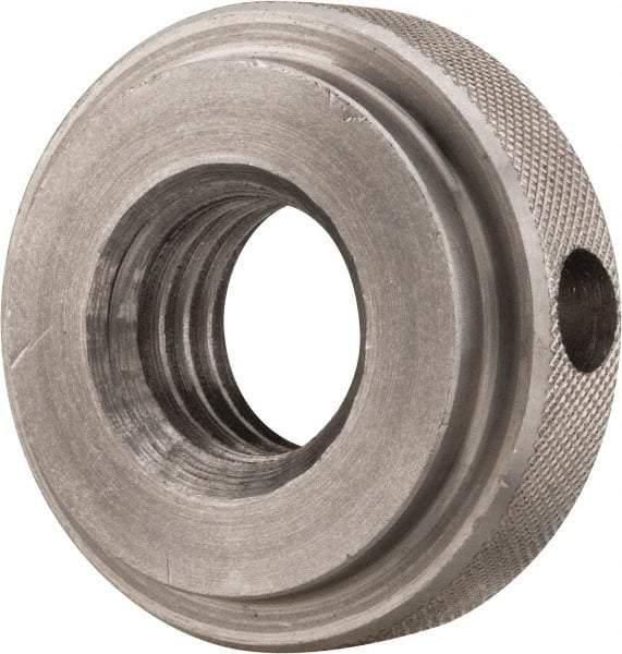 Gibraltar - 5/8-11" UNC Thread, Uncoated, Stainless Steel Round Knurled Check Nut - 1/2" Overall Height, 1-3/8" Diam x 3/8" Head Height, 1-1/8" Diam x 1/8" Base Height - Exact Industrial Supply