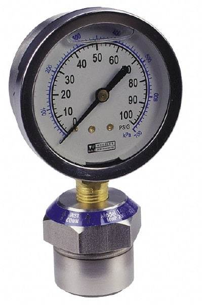Value Collection - 2,000 Max psi, 2-1/2 Inch Dial Diameter, Stainless Steel Pressure Gauge Guard and Isolator - 2.5% Accuracy, 18-8 Material Grade - Exact Industrial Supply