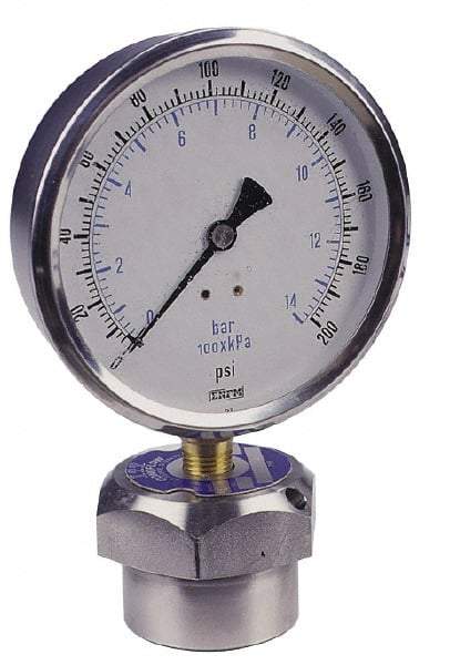 Value Collection - 60 Max psi, 4 Inch Dial Diameter, Stainless Steel Pressure Gauge Guard and Isolator - 1% Accuracy, 18-8 Material Grade - Exact Industrial Supply