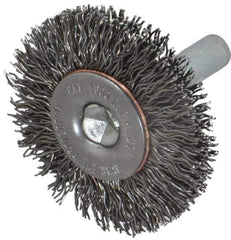 Made in USA - 1-1/2" OD, 1/4" Shank Diam, Crimped Steel Wheel Brush - 1/4" Face Width, 0.014" Filament Diam, 6,000 RPM - Exact Industrial Supply