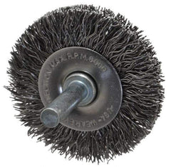 Made in USA - 2" OD, 1/4" Shank Diam, Crimped Steel Wheel Brush - 1/4" Face Width, 0.014" Filament Diam, 6,000 RPM - Exact Industrial Supply