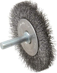 Made in USA - 2-1/2" OD, 1/4" Shank Diam, Crimped Steel Wheel Brush - 1/4" Face Width, 0.008" Filament Diam, 20,000 RPM - Exact Industrial Supply
