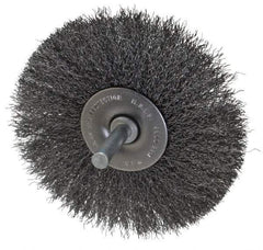 Made in USA - 3-1/2" OD, 1/4" Shank Diam, Crimped Steel Wheel Brush - 1/4" Face Width, 0.008" Filament Diam, 4,500 RPM - Exact Industrial Supply