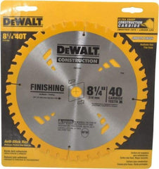 DeWALT - 8-1/4" Diam, 5/8" Arbor Hole Diam, 40 Tooth Wet & Dry Cut Saw Blade - Carbide-Tipped, General Purpose Action, Diamond Arbor - Exact Industrial Supply