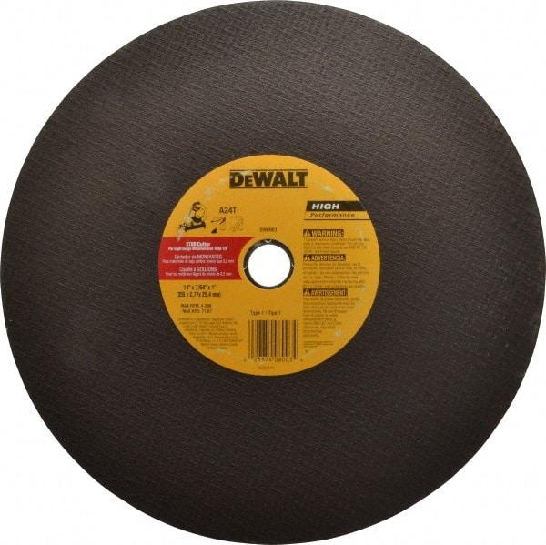 DeWALT - 14" Aluminum Oxide Cutoff Wheel - 7/64" Thick, 1" Arbor, 5,000 Max RPM, Use with Stationary Tools - Exact Industrial Supply