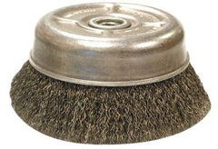 Anderson - 6" Diam, 5/8-11 Threaded Arbor, Stainless Steel Fill Cup Brush - 0.014 Wire Diam, 1-3/8" Trim Length, 6,600 Max RPM - Exact Industrial Supply