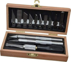 Excel - Hobby Knife Set - 12 Pieces, Includes Wooden Boxed Knife Set 3 Knives, 10 Blades - Exact Industrial Supply