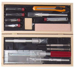 Excel - Hobby Knife Set - 17 Pieces, Includes Deluxe Large Wooden Chest Boxed - Exact Industrial Supply