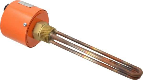 Value Collection - 2 Element, 9-1/4" Immersion Length, Standard Housing, Copper Pipe Plug Immersion Heater - 1 Phase, 120 Volt, 2,000 Watt, 60 Watts/Sq In, Brass Plug - Exact Industrial Supply