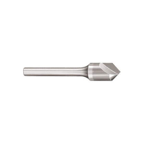SGS - 3/4" Head Diam, 1/2" Shank Diam, 1 Flute 82° Solid Carbide Countersink - Bright Finish, 3" OAL, Single End, Straight Shank, Right Hand Cut - Exact Industrial Supply