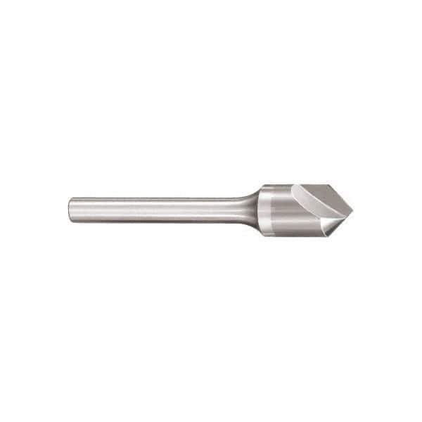 SGS - 3/8" Head Diam, 1/4" Shank Diam, 1 Flute 90° Solid Carbide Countersink - Bright Finish, 2-13/16" OAL, Single End, Straight Shank, Right Hand Cut - Exact Industrial Supply