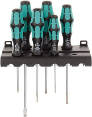 Wera - 6 Piece Slotted & Phillips Screwdriver Set - Round Shank, Ergonomic Handle, Bit Sizes: Philips #1 & #2 - Exact Industrial Supply