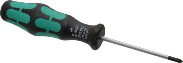 Wera - #0, 5-1/2" OAL, Standard Phillips Screwdriver - 2-3/8" Blade Length, Round Shank, Ergonomic Handle - Exact Industrial Supply
