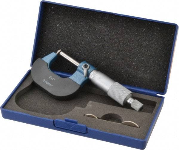 Value Collection - 1 Inch Measurement Range, 0.0001 Inch Graduation, Barrel Anvil, Ratchet Stop Thimble, Mechanical Tube Micrometer - Accurate Up to 0.0001 Inch, Accurate Up to 0.0001 Inch, Enamel Finish, Carbide - Exact Industrial Supply