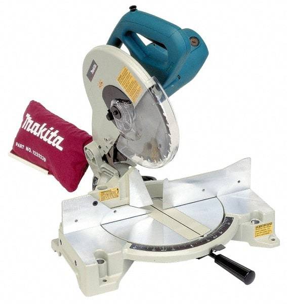 Makita - 15 Amp, 115 Volt, 4,600 RPM, 45° Left Single Bevel Miter Saw - 5/8" Arbor, 10" Blade Diam - Exact Industrial Supply