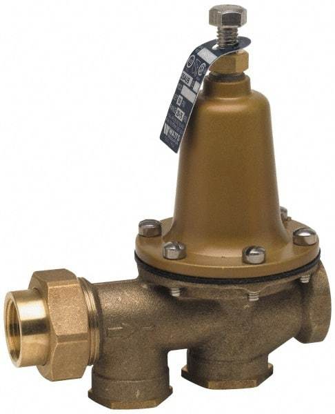 Watts - 300 Max psi Water Pressure Reducing Valve - 1" FPT Union x FPT Connection, 8" High x 6-3/4" Wide, 25 to 75 psi Reduced Pressure Range - Exact Industrial Supply