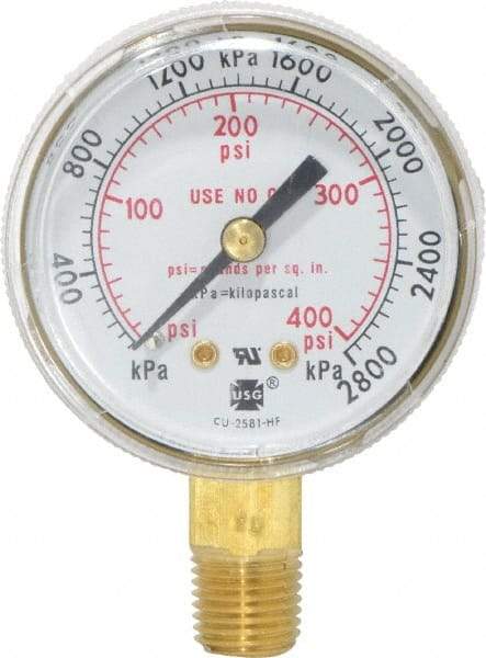 Victor - 1/4 Inch NPT, 400 Max psi, Steel Case Cylinder Pressure Gauge - 2 Inch Dial Diameter, All Gases - Exact Industrial Supply