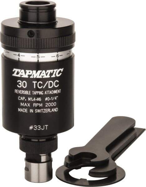 Tapmatic - No. 0 Min Tap Capacity, 1/4 Inch Max Mild Steel Tap Capacity, JT33 Mount Tapping Head - 21600 (J116), 21700 (J117) Compatible, Includes Tap Clamping Wrenches and 2 collets, for Manual Machines - Exact Industrial Supply
