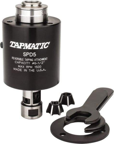 Tapmatic - Model SPD-5, No. 6 Min Tap Capacity, 1/2 Inch Max Mild Steel Tap Capacity, JT33 Mount Tapping Head - 22100 (J421), 22000 (J422) Compatible, Includes Tap Clamping Wrenches and 2 collets, for CNC and Manual Machines - Exact Industrial Supply