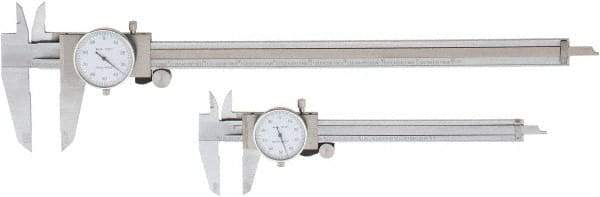 Value Collection - 0 to 6 and 12" Outside Diameter Dial Caliper Set - 0.001" Graduation, 0.1 Range per Revolution, Stainless Steel, White Face - Exact Industrial Supply
