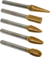 Made in USA - 5 Piece, 3/8" Shank Burr Set - Tungsten Carbide, Multiple Head Shape - Exact Industrial Supply