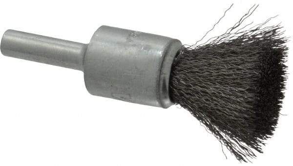 Weiler - 1/2" Brush Diam, Crimped, End Brush - 1/4" Diam Steel Shank, 25,000 Max RPM - Exact Industrial Supply