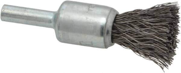 Weiler - 1/2" Brush Diam, Crimped, End Brush - 1/4" Diam Steel Shank, 25,000 Max RPM - Exact Industrial Supply
