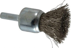Weiler - 3/4" Brush Diam, Crimped, End Brush - 1/4" Diam Steel Shank, 22,000 Max RPM - Exact Industrial Supply