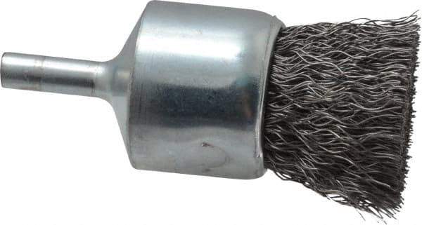Weiler - 1" Brush Diam, Crimped, End Brush - 1/4" Diam Steel Shank, 22,000 Max RPM - Exact Industrial Supply