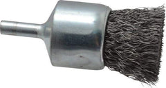Weiler - 1" Brush Diam, Crimped, End Brush - 1/4" Diam Steel Shank, 22,000 Max RPM - Exact Industrial Supply