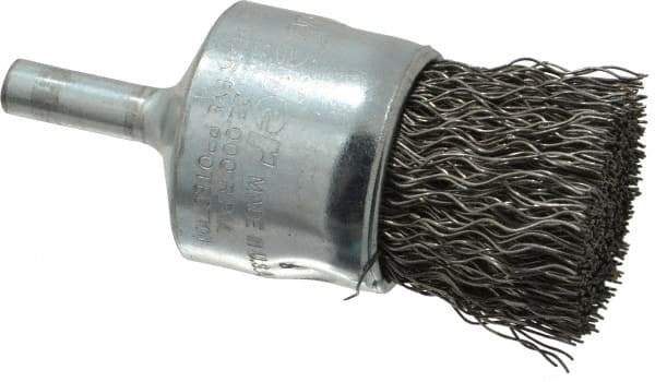 Weiler - 1" Brush Diam, Crimped, End Brush - 1/4" Diam Steel Shank, 22,000 Max RPM - Exact Industrial Supply